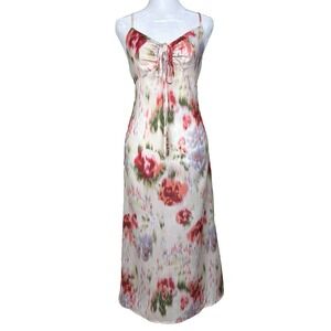 New Cider Midi Dress Womens Large Illusion Floral‎ Knotted Sweetheart Watercolor